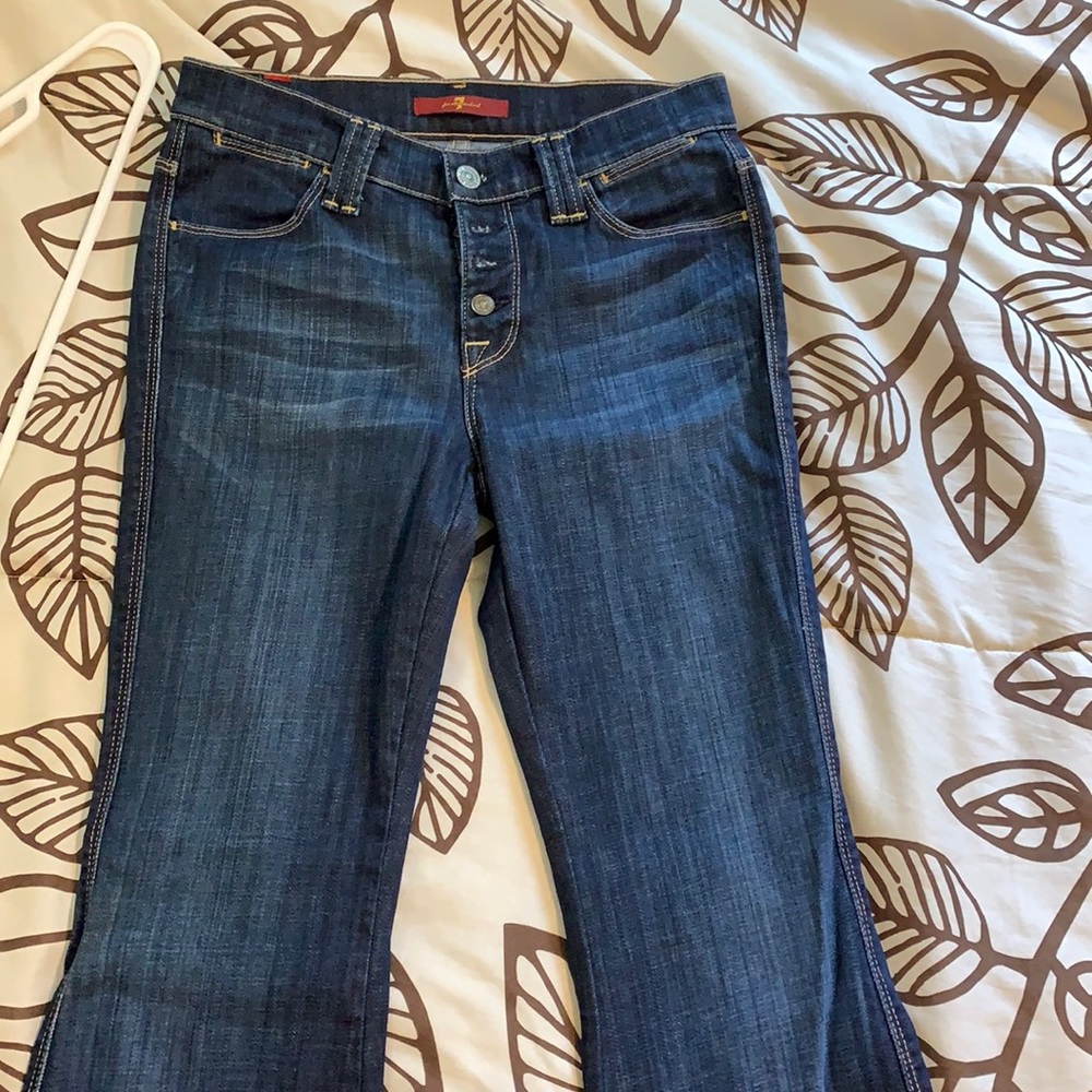 7 for all mankind dark bell bottom jeans